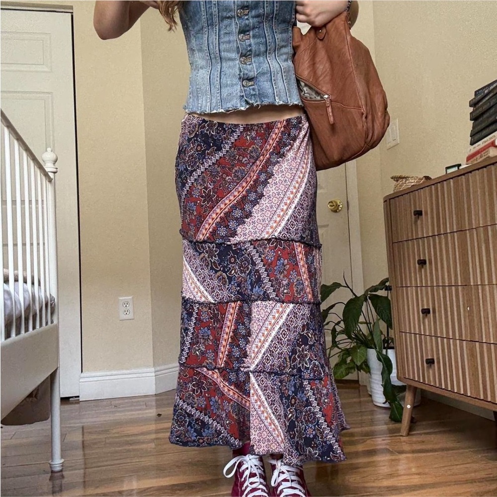 Sara Michelle Paisley Maxi Skirt - Red and Blue